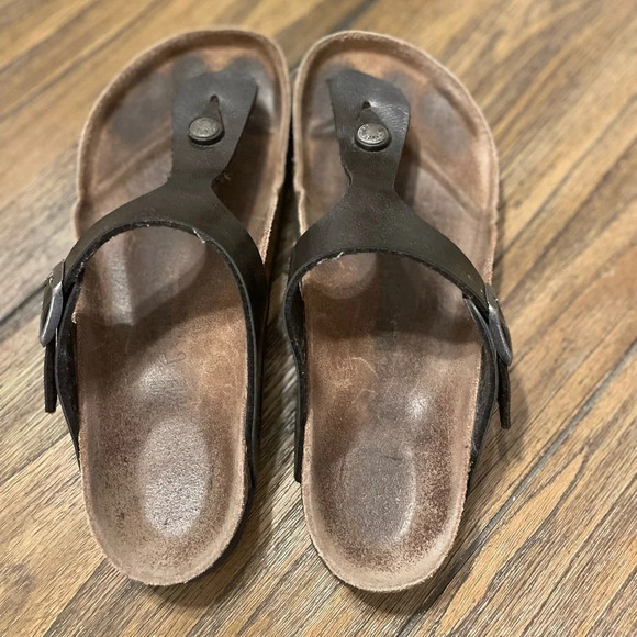 Birkenstock Gizeh Women’s Black Birko Flor T Strap Sandals Size 38 US 7 Hippie - Picture 6 of 12